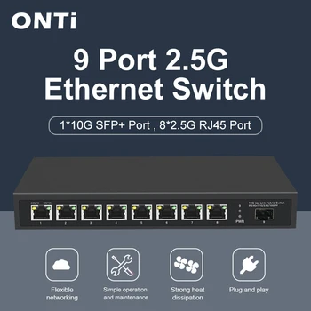 ONTi 8 Port 2.5 G Ethernet Anahtarı 2.5 GBASE-T Ağ Switcher 10 Gigabit Uplink Tak ve Çalıştır Hub İnternet Splitter Fansız Görüntü