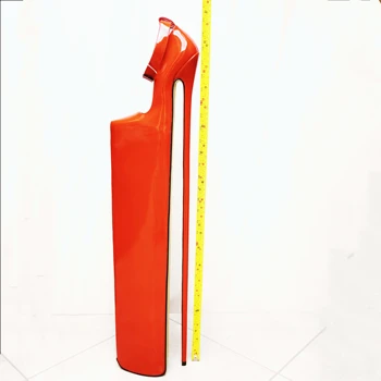 Topuk Yüksekliği 70 cm Seksi Hakiki Deri Sivri Burun Stiletto Topuk Platformu Pompaları Yüksek Topuklu ABD boyutu 5-13 Görüntü