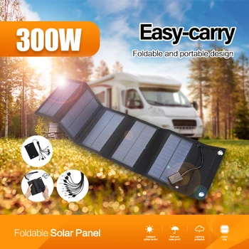 300W Taşınabilir güneş panelı Şarj Katlanabilir Güçlü güneş panelı 5V USB Güneş pil şarj cihazı Kamp için Açık su geçirmez şarj cihazı Görüntü
