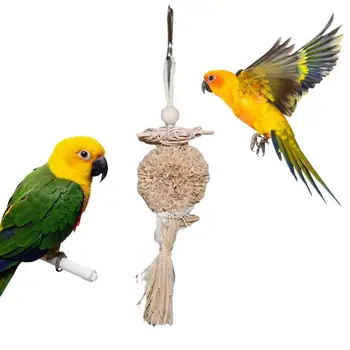 Papağan Çiğnemek Oyuncaklar Rattan Dokuma Kuş Papağan Eğitim Oyuncaklar Çiğneme Yiyecek Arama Asılı Levrek Standı Kuş Kafesi Muhabbet Kuşları İçin Aşk Kuş Görüntü