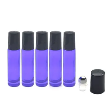 144 adet 10ml Boş Parfüm Örnek Silindir Şişe Koku uçucu yağ Şişeleri Roll-On Mor-mavi Cam Şişe Görüntü
