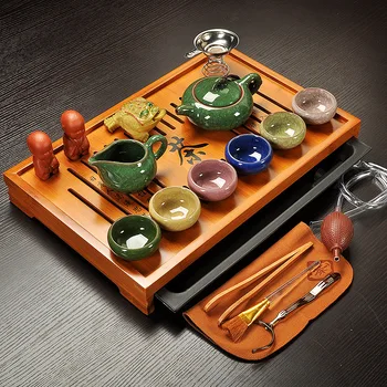 Çin çay seti Tepsi ile Gaiwan Demlik Çaydanlık seti Çin Lüks Kung Fu çay bardağı seti Komple Hediye Mutfak Te Demlik Teaware Görüntü