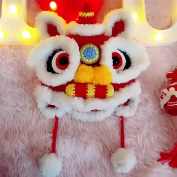 [Olmayan Bitmiş Ürün] DIY Yün Dokuma Malzeme Çantası El dokuması Aslan Şapka Anakara Çin Örgü doğum günü hediyesi Parti Maskeleri Görüntü